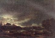 Aert van der Neer Small Town at Dusk oil painting artist